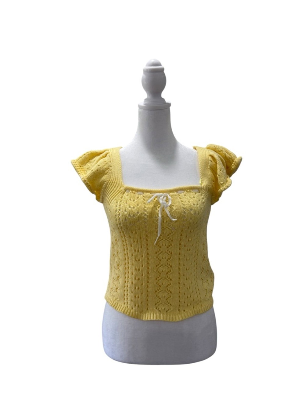 NWT Haute Hippie Boho Pointelle Crochet Crop Top Sunny Yellow Size Junior small